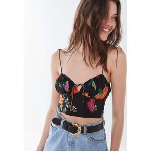 Urban Outfitters UO black orange pink floral Lara chiffon bustier tie crop top